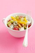 Bean salad with celery, peppers, grapes and blue cheese