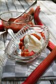 Frozen yoghurt with Limoncello and stewed rhubarb