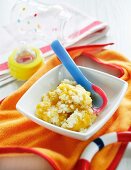 Peach rice pudding as baby food
