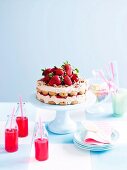 Marsala and chocolate layer cake with strawberries
