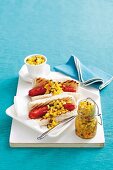 Hot dogs with preserved sweetcorn