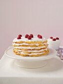Waffle layer cake with raspberries