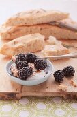 Sweet mascarpone with balsamic blackberries, served with focaccia