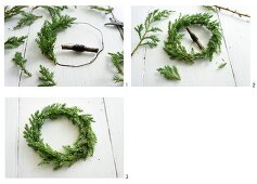 A wreath being made from conifer branches