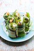 Courgette rolls filled with melon and feta