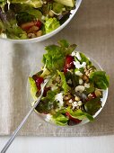 Mixed lettuce with avocado, feta and nuts