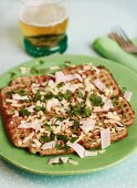 Waffles with ham, cheese and chives