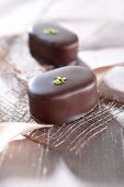 Filled chocolates with pistachios