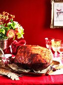 Festive roast ham