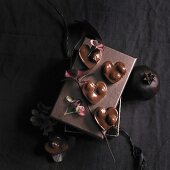Heart-shaped chocolate-nut pralines