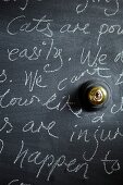 Writing on wall painted with chalkboard paint and brass light switch