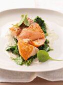 Salmon with lime-infused spinach