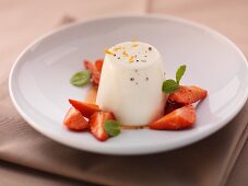 Buttermilk mousse with strawberries and mint