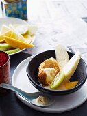 Deep-fried ice cream with fruit