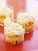 Tapioca Pudding Layered with Mango and Garnished with Candied Ginger