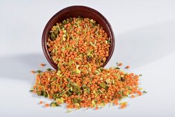 A mix of lentils and rice with herbs and spices