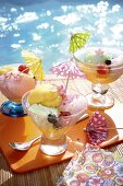 Three sundaes by the swimming pool