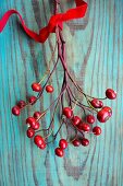 Rose hip branch with velvet ribbon