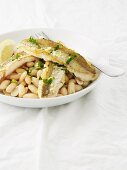 Whiting fillets with white beans and coconut