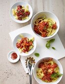 Noodles with assorted tomato sauces