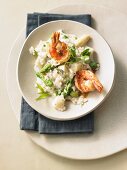 Asparagus risotto with prawns