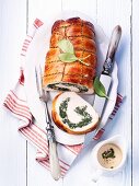 Roasted turkey roll with spinach ricotta filling