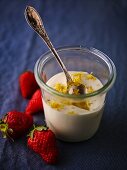 Crème fraîche with lemon zest and strawberries