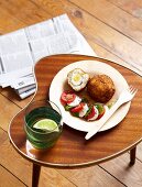 Caprese with quail's egg arancini