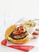 Beefburger with potato wedges