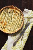 Whole Asparagus Tart with Napkin, Fork and Knife