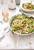 Spaghetti with trout, rocket and lemon