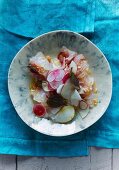 Snapper sashimi with nukazuke vegetables