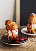 Brioche sandwiches with rhubarb parfait