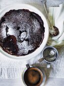 Baked chocolate and almond pudding