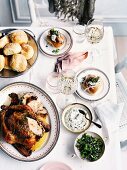 Roast herb chicken and Parker House rolls with herb mayonnaise
