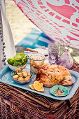 Roast chicken with thyme and lemon stuffing and pickled fennel