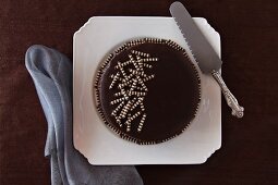 Chocolate Ganache Cake with White and Dark Chocolate Striped Curls