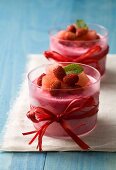 Strawberry mousse with wild strawberries and watermelon