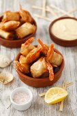 Prawns in filo pastry with aioli