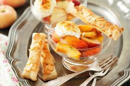 Peach dessert with yoghurt and puff pastry