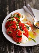 Halb aufgegessener Tomaten-Mozzarella-Salat