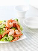 Prawn salad with cucumber, tomatoes and peppers