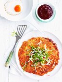 Kimchi pancake with egg and chilli paste (Korea)