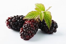 Three Whole Blackberries on a White Background