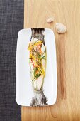 Steamed plaice with julienne vegetables