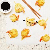 Deep-fried battered prawns with soy sauce (Asia)