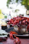 Large Bowl of Crawfish on an Outdoor Table