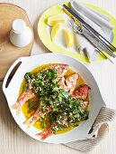 Baked red mullet with lemon dressing