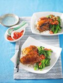 Sticky chicken with chinese broccoli