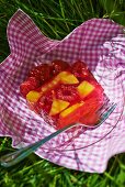 Fruit terrine with jelly at a picnic